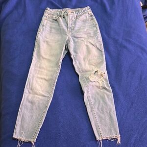 Blue Ankle Cropped Distressed Jeans